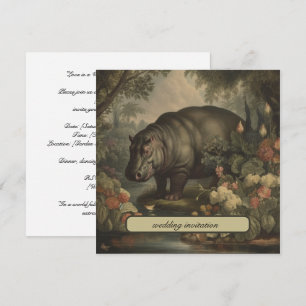 Vintage Botanical Hippo, customisable Invitation