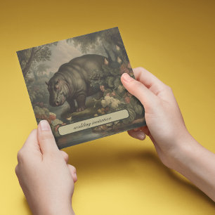 Vintage Botanical Hippo, customisable Invitation