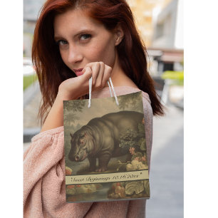 Vintage Botanical Hippo, customisable Medium Gift Bag