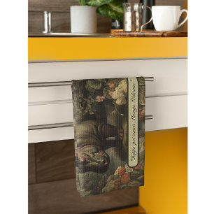 Vintage Botanical Hippo, customisable Tea Towel