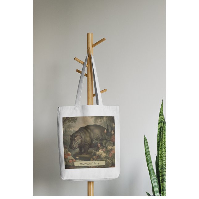 Vintage Botanical Hippo, customisable  Tote Bag (Creator Uploaded)