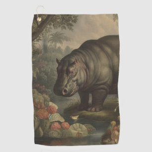Vintage Botanical Hippo  Golf Towel