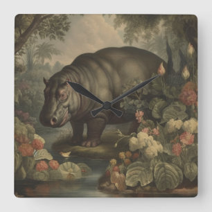 Vintage Botanical Hippo Square Wall Clock