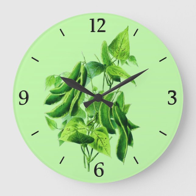 Vintage Botanical Illustration, Bean Vine Large Clock (Front)