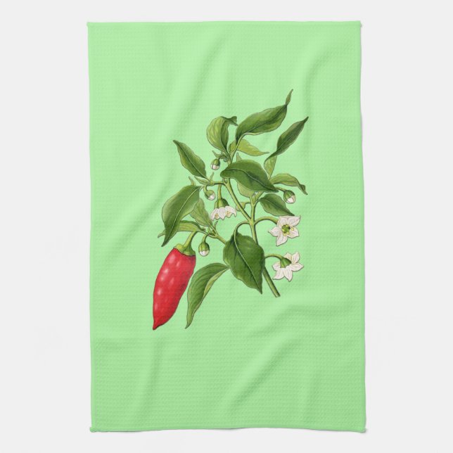 Vintage Botanical Illustration, Chilli Pepper Tea Towel (Vertical)