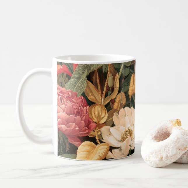 Vintage Botanical Illustration Coffee Mug (With Donut)