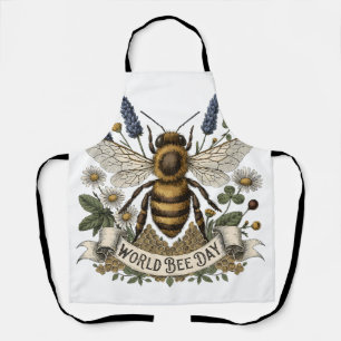 Vintage Botanical Illustration for World Bee Day Apron