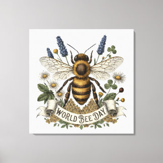Vintage Botanical Illustration for World Bee Day  Canvas Print