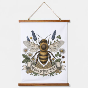 Vintage Botanical Illustration for World Bee Day Hanging Tapestry