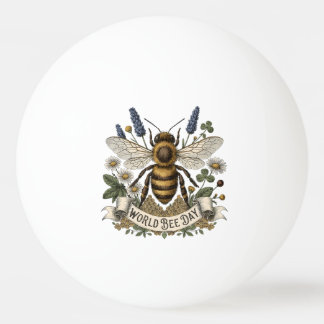 Vintage Botanical Illustration for World Bee Day  Ping Pong Ball