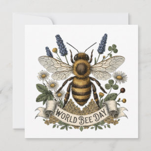 Vintage Botanical Illustration for World Bee Day w Thank You Card