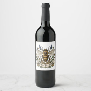 Vintage Botanical Illustration for World Bee Day Wine Label
