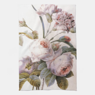 vintage botanical illustration, pink rose tea towel