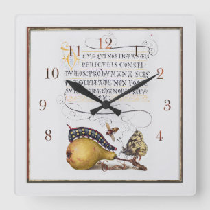 Vintage botanical illustration square wall clock