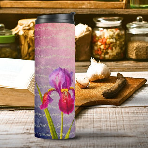 Vintage Botanical Iris Flower Violet Tones   Thermal Tumbler