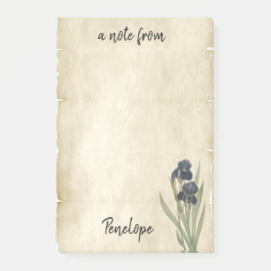 Vintage Botanical Irises on Parchment with Name Post-it Notes