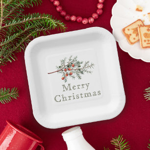 Vintage Botanical Juniper Christmas Greenery Paper Plate