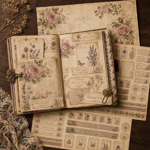 Vintage Botanical Junk Journal Paper Craft Set 