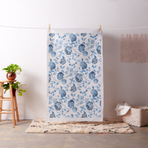 Vintage Botanical Lady Blue Floral Toile Cotton Fabric