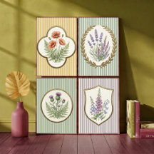 Vintage Botanical Lavender and Flowers Sage Green