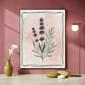 Vintage Botanical Lavender and Watercolor Blush Poster