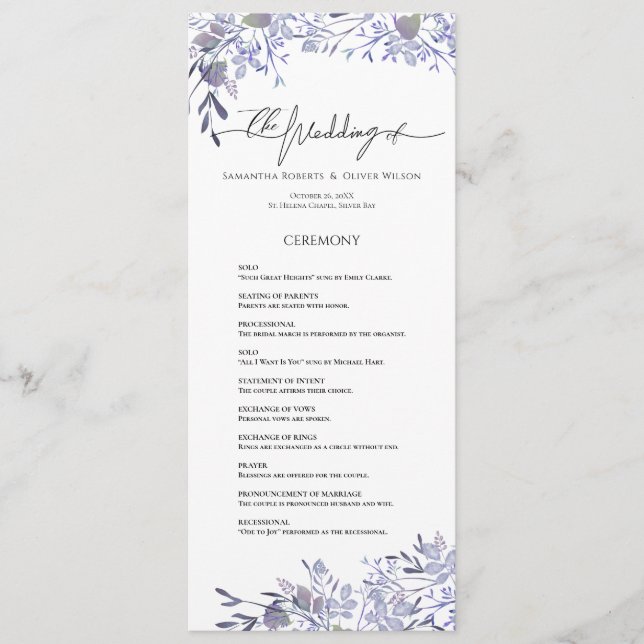 Vintage Botanical Lavender Wedding Program  Programme (Front)