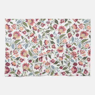 Vintage Botanical Leaf and Flower Designs Tea Towel