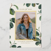 Vintage Botanical Leaves Beige Photo Graduation