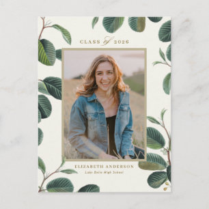 Vintage Botanical Leaves Beige Photo Graduation Postcard