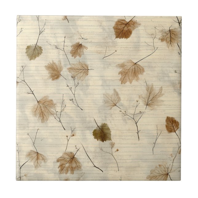 Vintage Botanical Leaves in Warm Autumn Colours Tile (Front)
