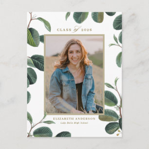 Vintage Botanical Leaves White Photo Graduation Postcard