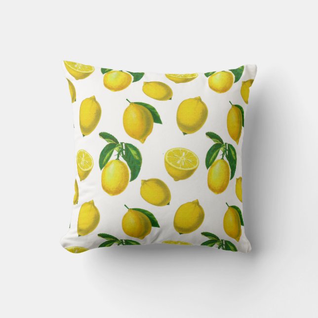 Vintage Botanical Lemon Print Cushion (Front)