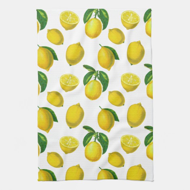 Vintage Botanical Lemon Print Tea Towel (Vertical)