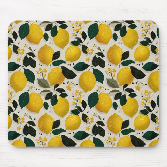 Vintage Botanical Lemon Seamless Pattern Mouse Pad (Front)