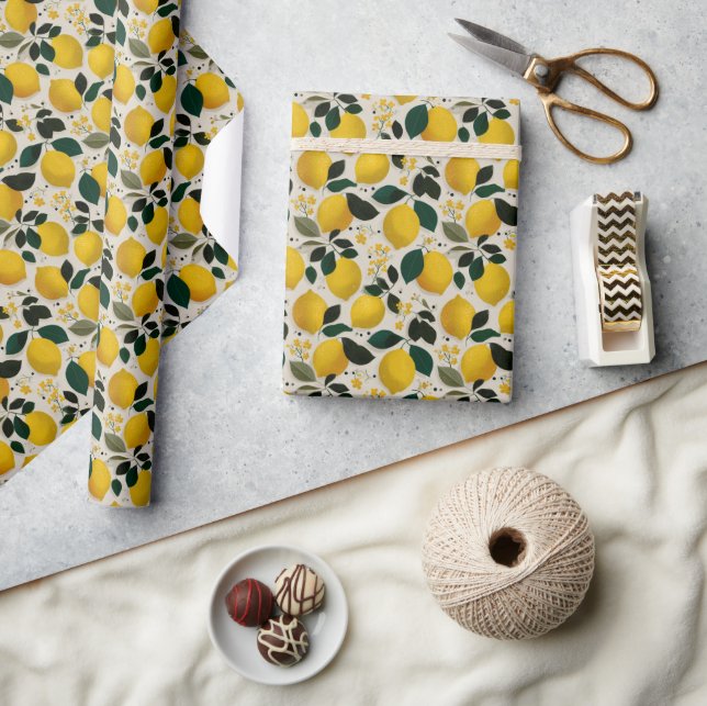 Vintage Botanical Lemon Seamless Pattern Wrapping Paper (Crafts)