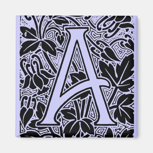 Vintage Botanical Letter A Monogram Arts & Crafts Magnet (Front)