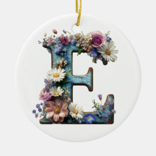 Vintage Botanical Letter E Floral Ceramic Tree Decoration