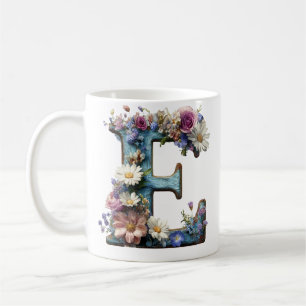 Vintage Botanical Letter E Floral Coffee Mug