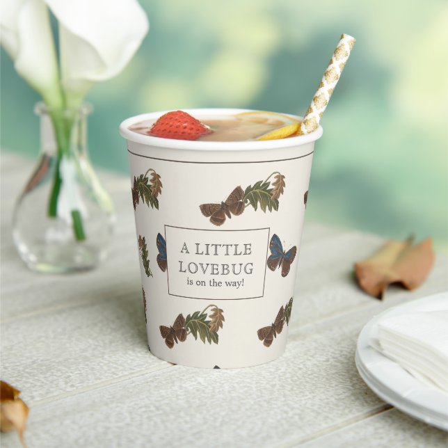 Vintage Botanical Lovebug Baby Shower Paper Cups (Insitu)
