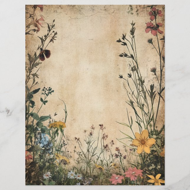 Vintage Botanical Meadow Scrapbook Paper Ephemera  (Front)