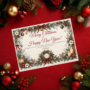 Vintage Botanical Merry Christmas Happy New Year Holiday Card