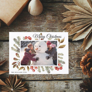 Vintage Botanical Merry Christmas Photo Holiday Card