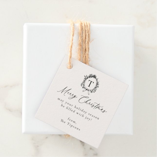 Vintage Botanical Monogram Christmas Favour Tags (In Situ)