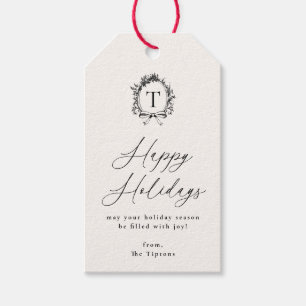 Vintage Botanical Monogram Holiday Gift Tags