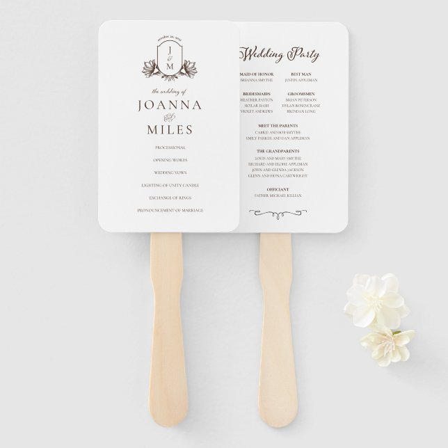 Vintage Botanical Monogram Program Hand Fan (Front and Back)