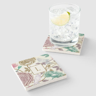 Vintage Botanical Monogram Stone Coaster
