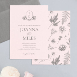 Vintage Botanical Monogram Wedding Invitation