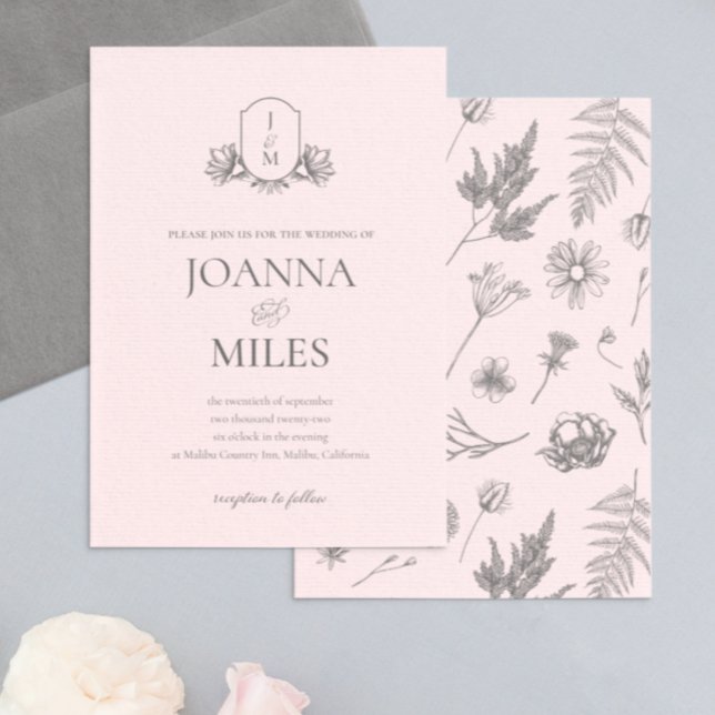 Vintage Botanical Monogram Wedding Invitation (Creator Uploaded)