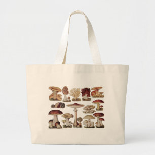 Vintage Botanical Mushrooms Large Tote Bag