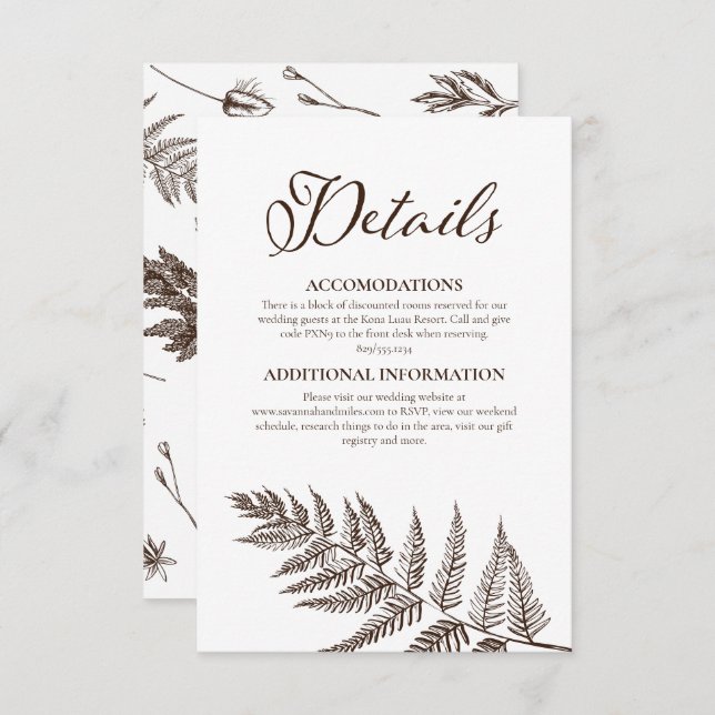 Vintage Botanical Neutral Sepia Brown Enclosure Card (Front/Back)